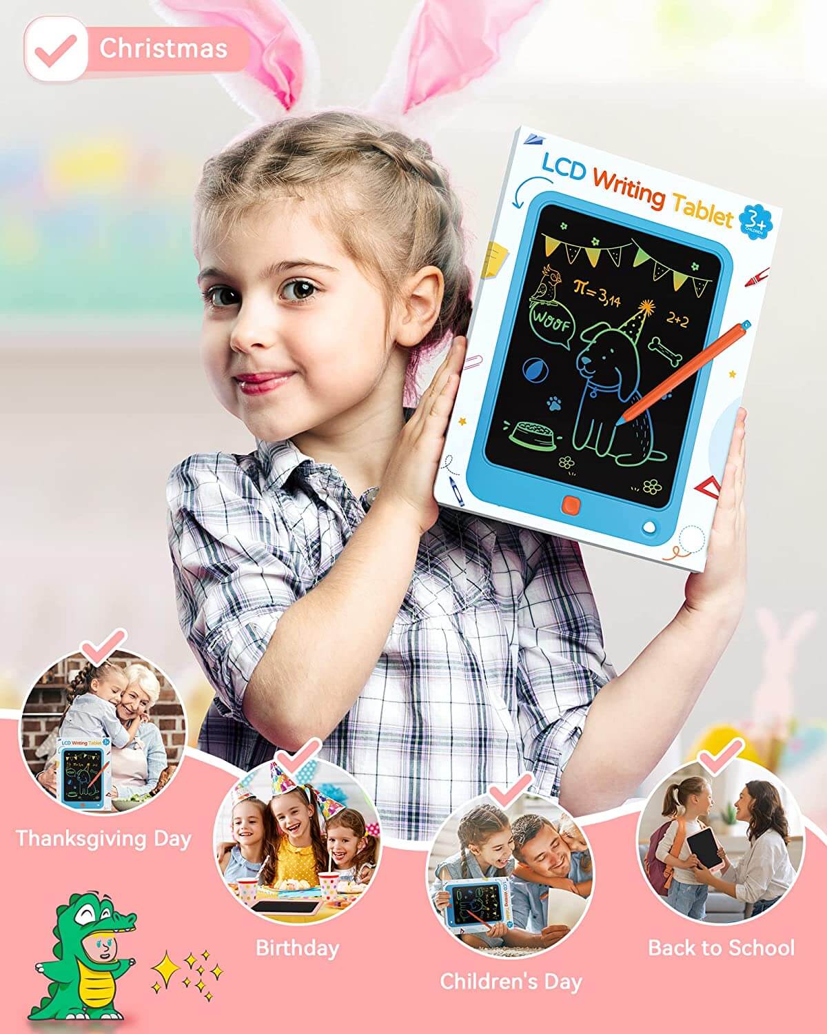 KOKODI 10 Inch Colorful Toddler LCD Writing Tablet Drawing Tablet, Erasable Reusable Electronic Drawing Pads