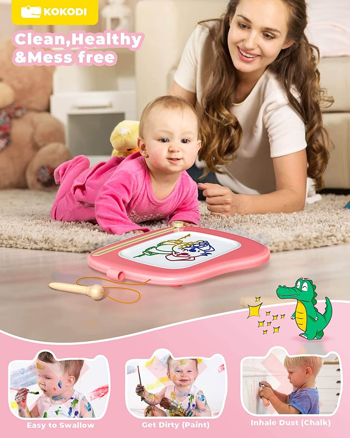 KOKODI Toddler Magnetic Drawing Board with Sturdy Legs - Left Hands Friendly