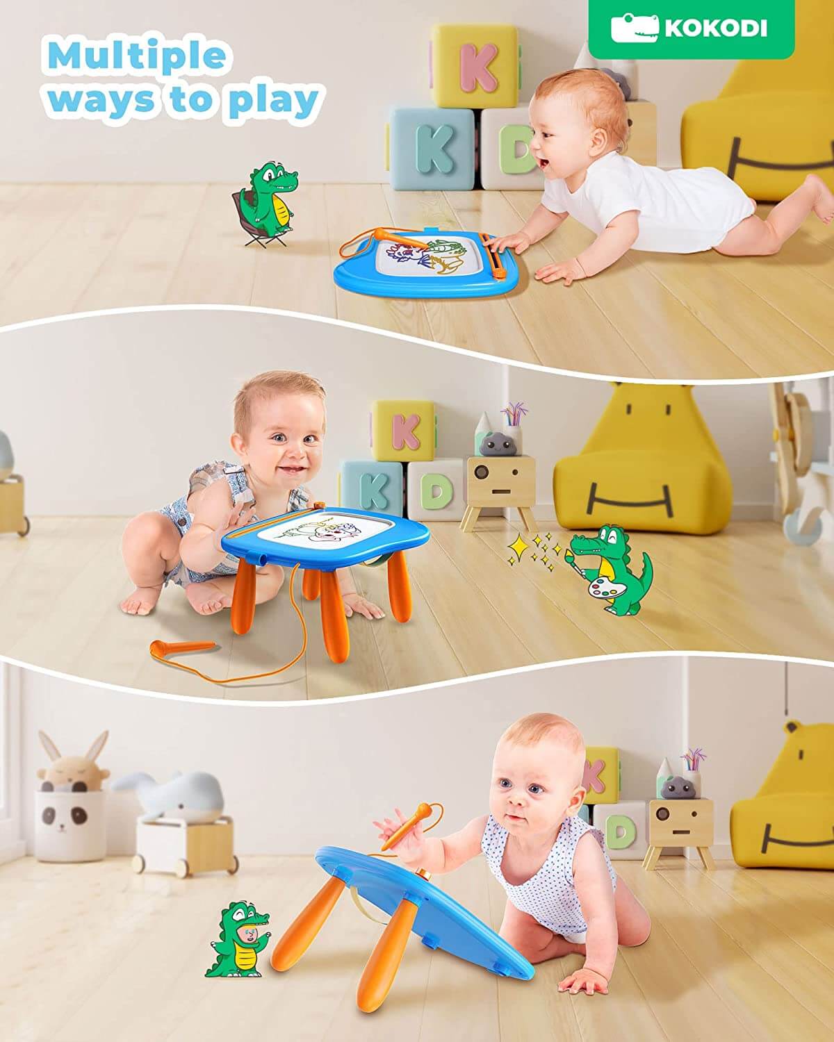 KOKODI Toddler Magnetic Drawing Board with Sturdy Legs - Left Hands Friendly