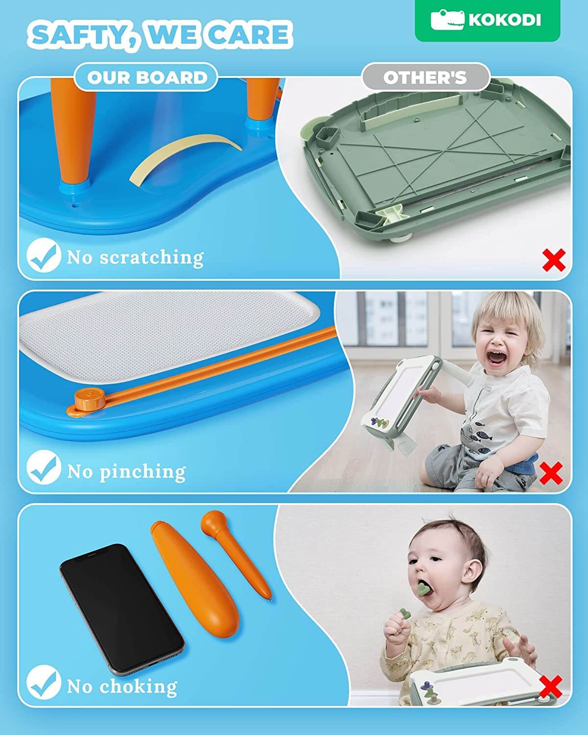 KOKODI Toddler Magnetic Drawing Board with Sturdy Legs - Left Hands Friendly