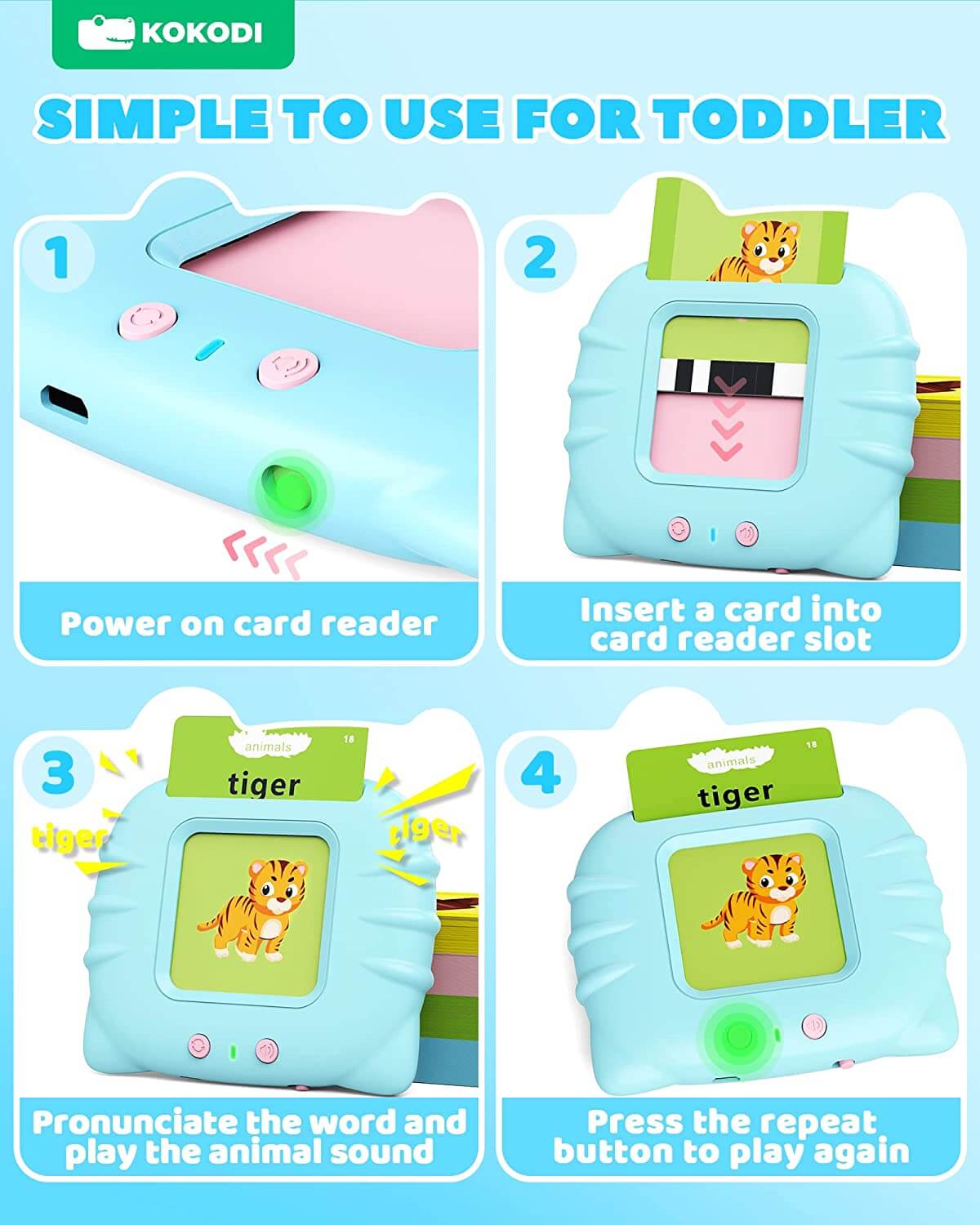 KOKODI Talking Flash Cards Speech Therapy Toy (Cat Version)