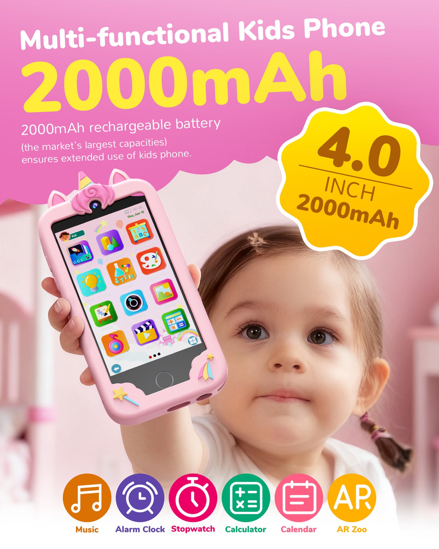 KOKODI Kids Smart Phone, Touchscreen HD Dual Camera Cell Phone for Kids, Christmas Birthday Gifts Dinosaur Child Play Phone for Girls 3-10, Travel Toy Preschool Learning Education Toy