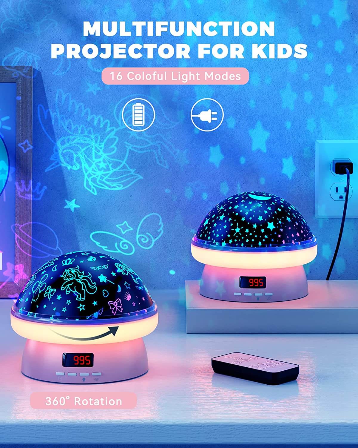 KOKODI 2 in 1 Starry & Dinosaur Night Light Projector for Kid, Dinosaur Toddler Toys Gifts 3-8 Year Old Boys