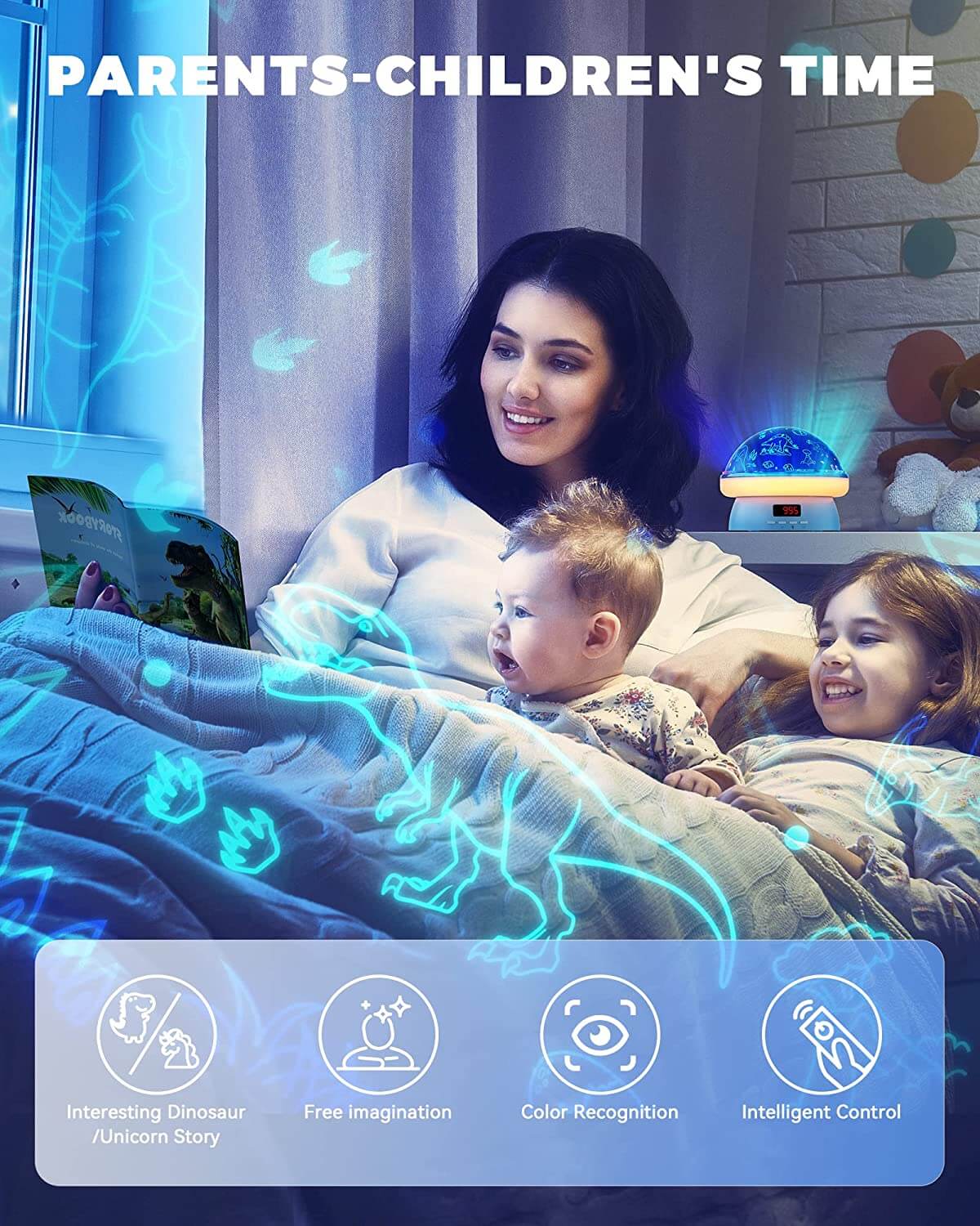 KOKODI 2 in 1 Starry & Dinosaur Night Light Projector for Kid, Dinosaur Toddler Toys Gifts 3-8 Year Old Boys