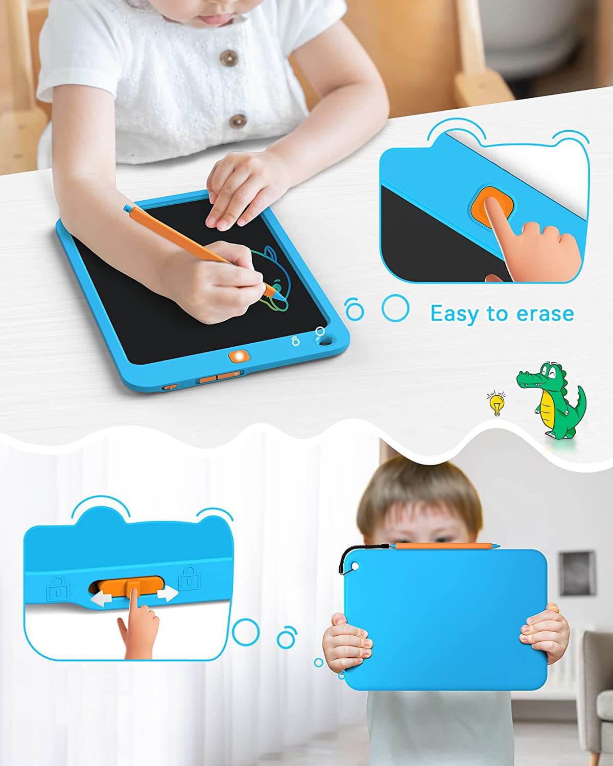 KOKODI 10 Inch Colorful Toddler LCD Writing Tablet Drawing Tablet, Erasable Reusable Electronic Drawing Pads