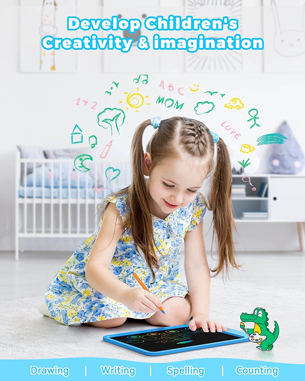 KOKODI 10 Inch Colorful Toddler LCD Writing Tablet Drawing Tablet, Erasable Reusable Electronic Drawing Pads