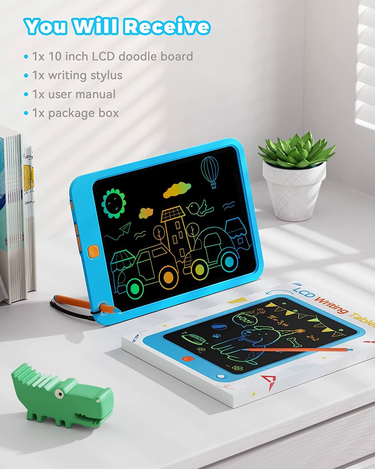 KOKODI 10 Inch Colorful Toddler LCD Writing Tablet Drawing Tablet, Erasable Reusable Electronic Drawing Pads
